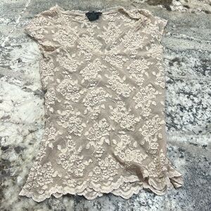 Express lace cap sleeve top scallop hem